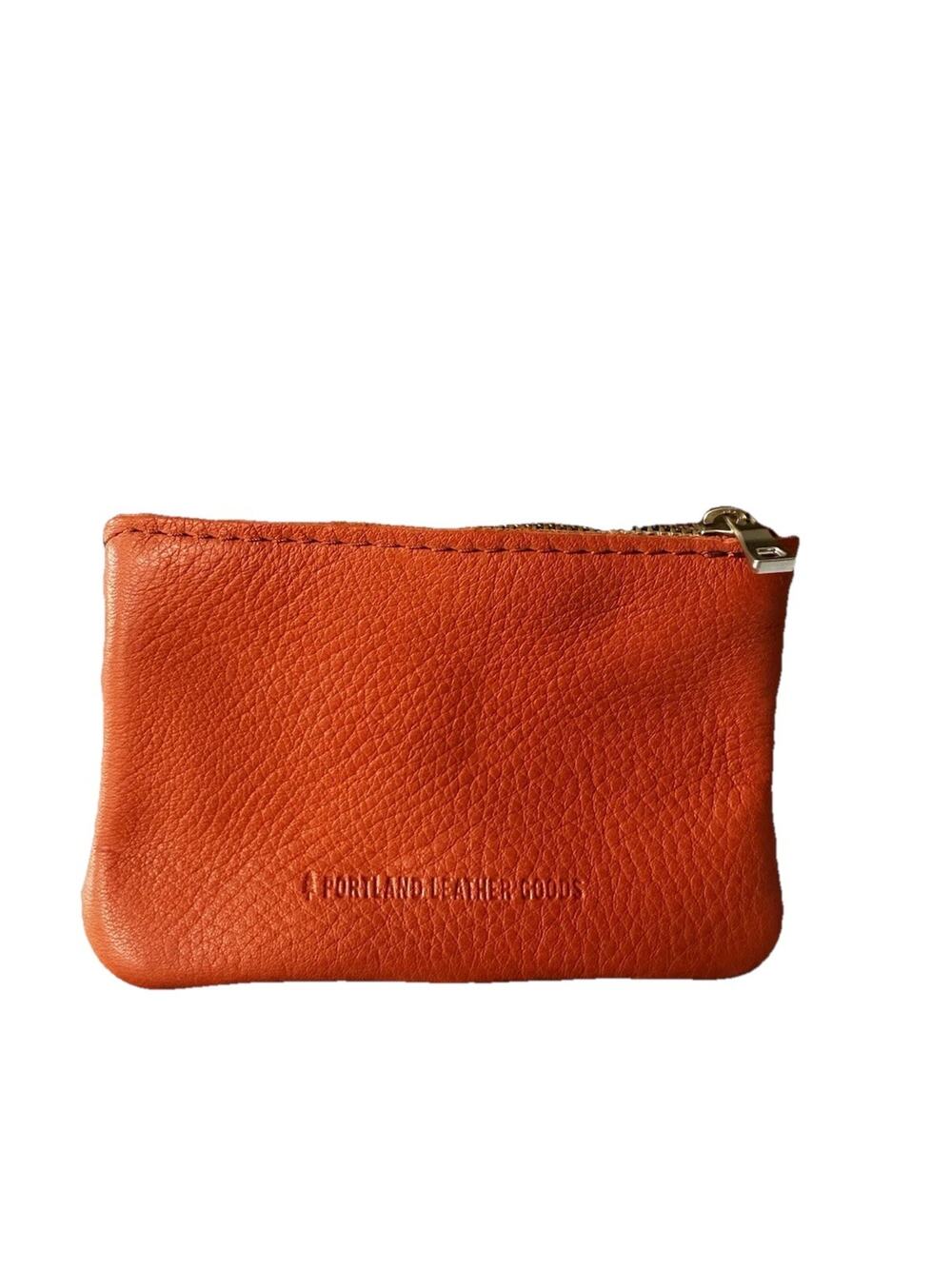 New Portland Leather Double Zip Koi Orange Leather Change Purse Gold Zipper NLA